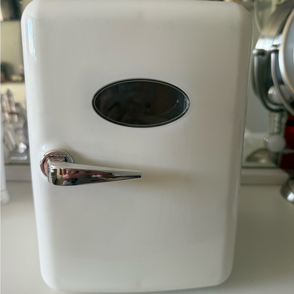 White Mini Fridge with Chrome Handle